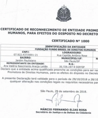 Certificado de entidade promotora dos Direitos Humanos