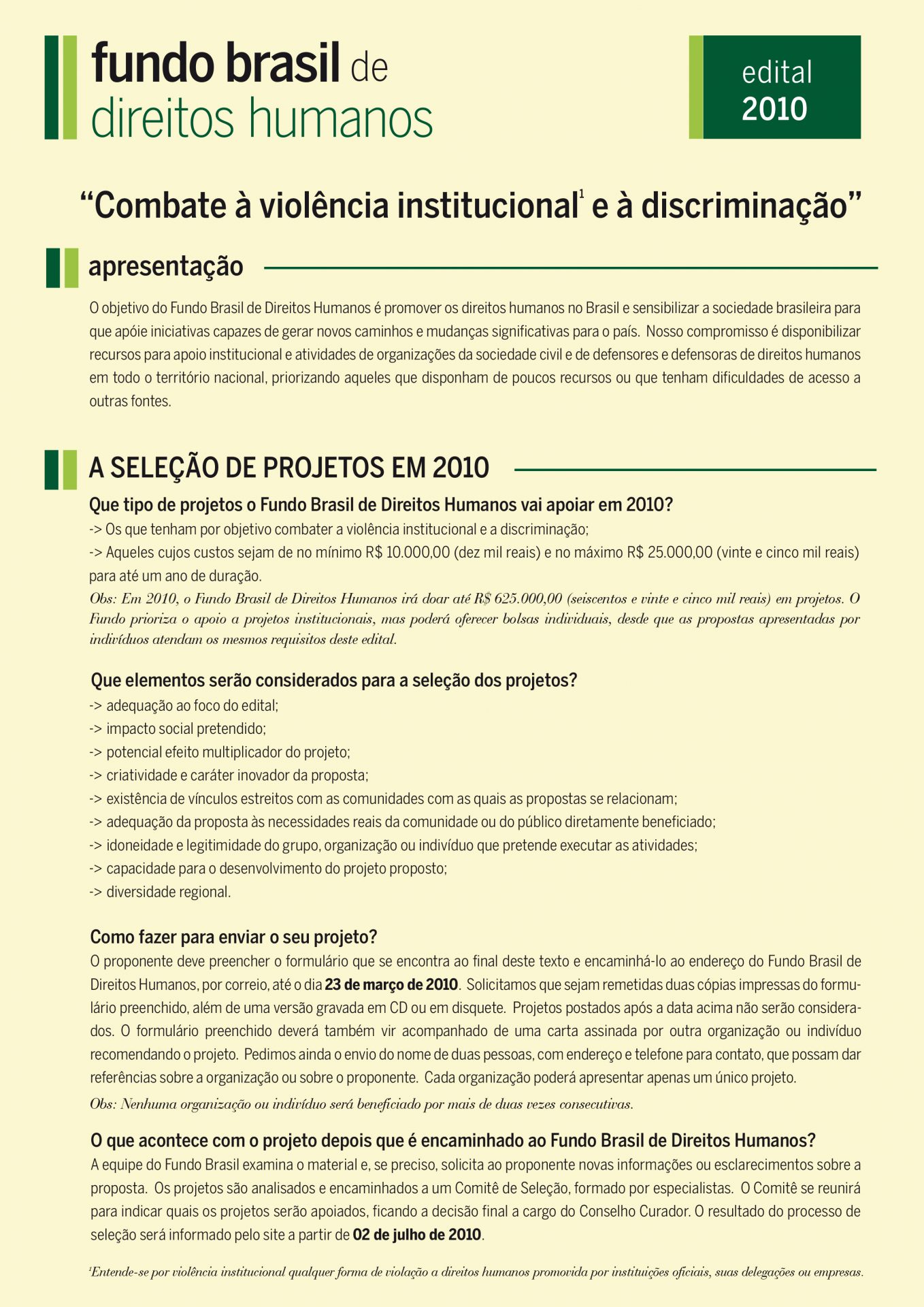 Edital Anual 2010 – Combate à violência institucional e à discriminação